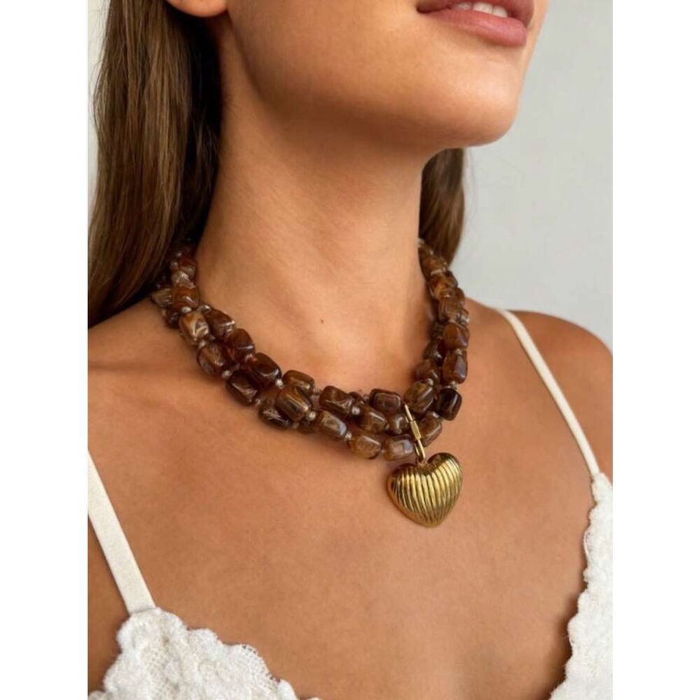 Boho heart necklace #2633